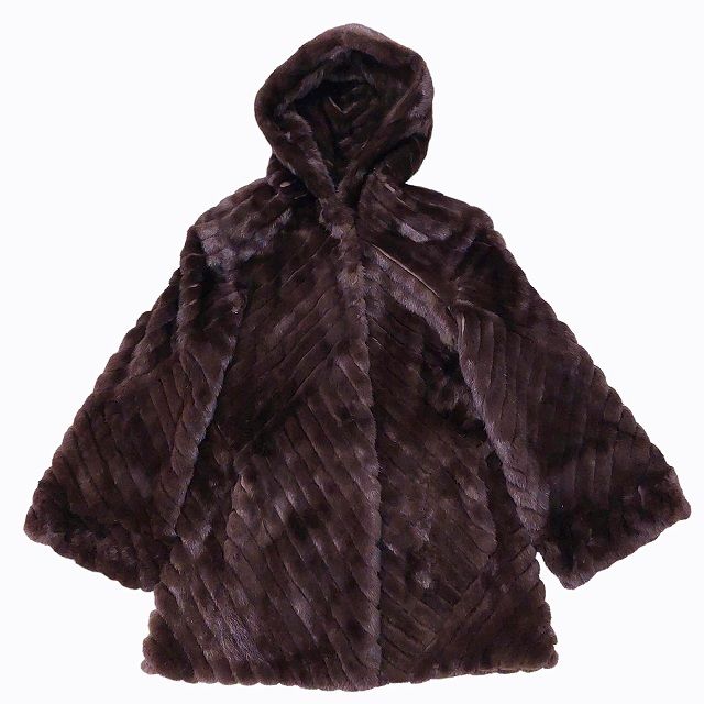 フーデット シェアードミンク コート ジャケット 毛皮 ファー 裏地総柄