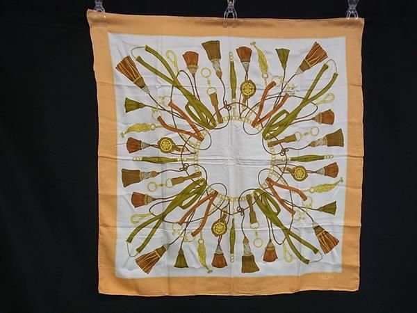 □美品□ CELINE セリーヌ シルク100% 大判 総柄 タッセル柄 スカーフ