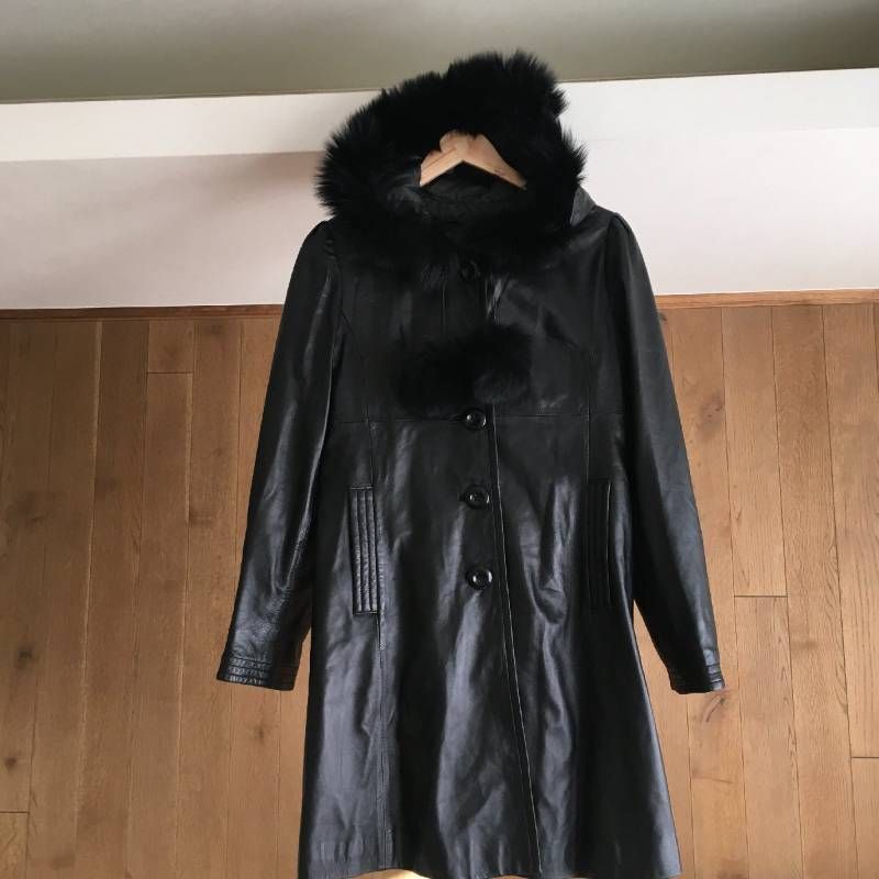 美品 BALMAIN バルマン フォックスファー付き 羊革 レザー ロング