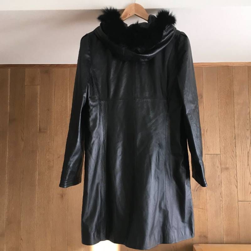 美品 BALMAIN バルマン フォックスファー付き 羊革 レザー ロング