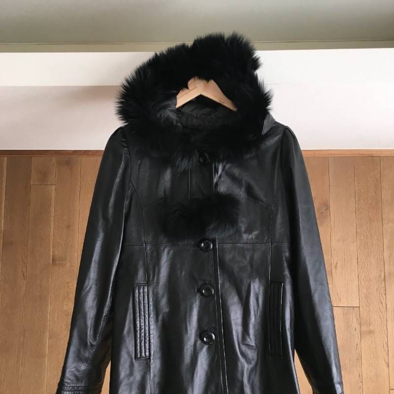 極美品BALMAIN ベルト付き レザー フォックスファー ジャケット 9 美品 BALMAIN バルマン フォックスファー付き 羊革 レザー ロング