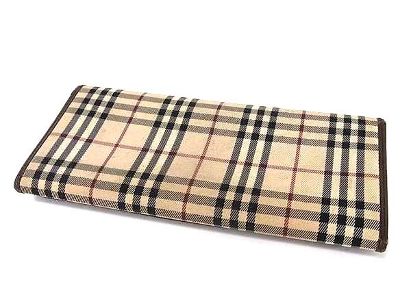 BURBERRY バーバリー ノバチェック キャンバス×レザー 二つ折り 長財布