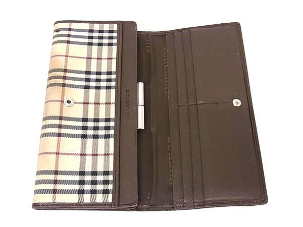 BURBERRY バーバリー ノバチェック キャンバス×レザー 二つ折り 長財布