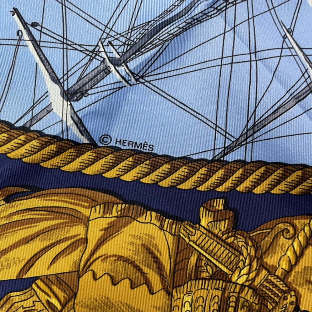 新品同様 HERMES エルメス スカーフ シルク カレ90 MARINE ET