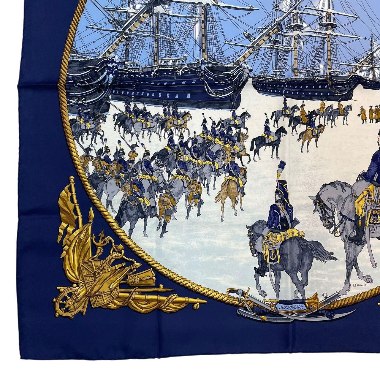 新品同様 HERMES エルメス スカーフ シルク カレ90 MARINE ET