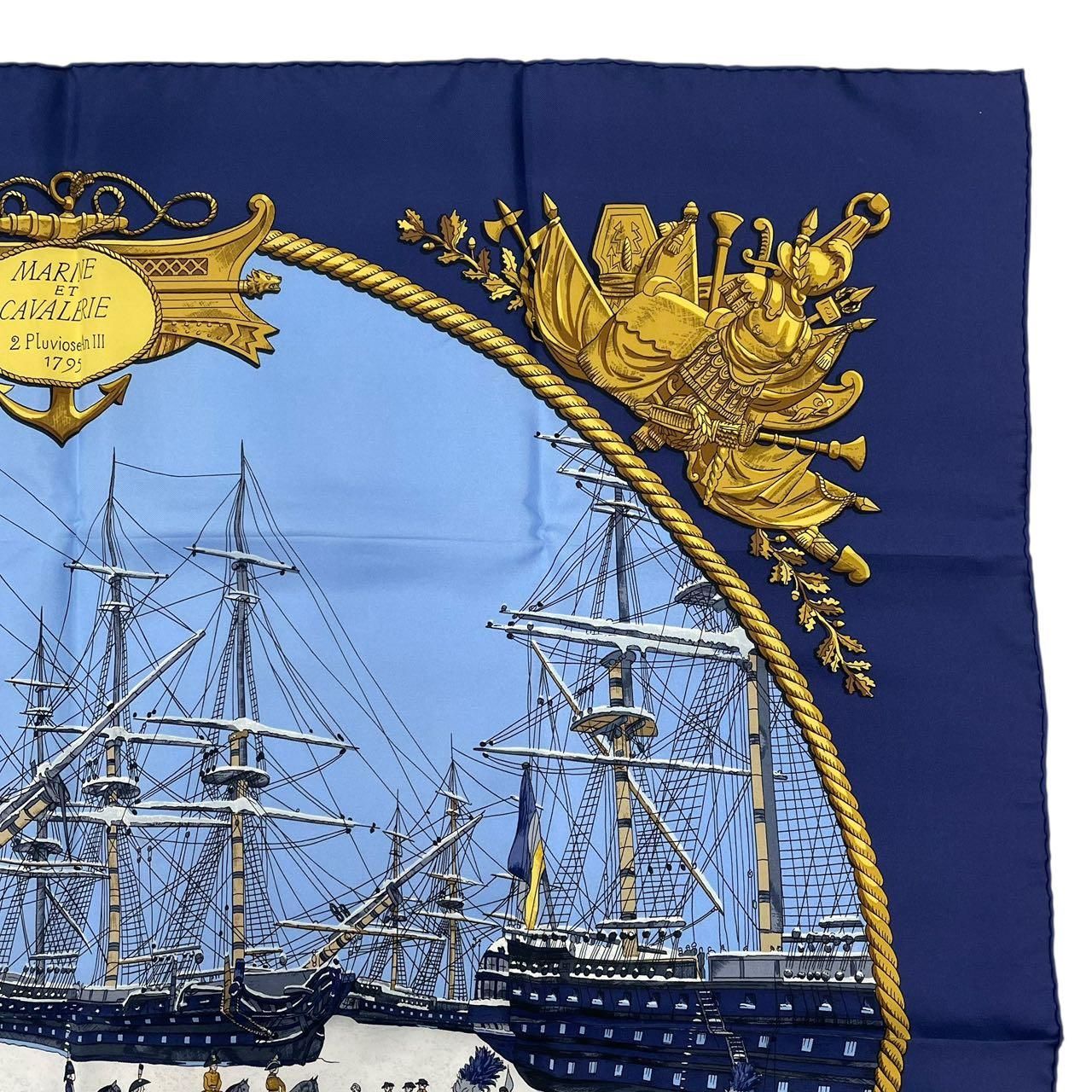 新品同様 HERMES エルメス スカーフ シルク カレ90 MARINE ET