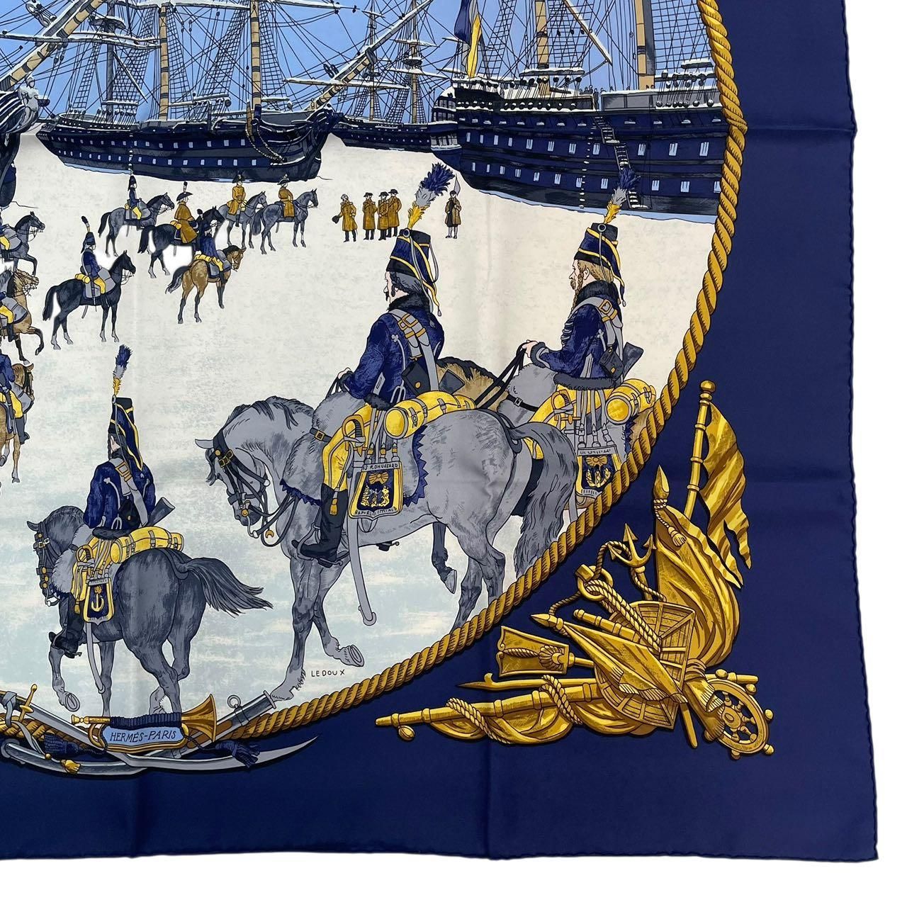 新品同様 HERMES エルメス スカーフ シルク カレ90 MARINE ET