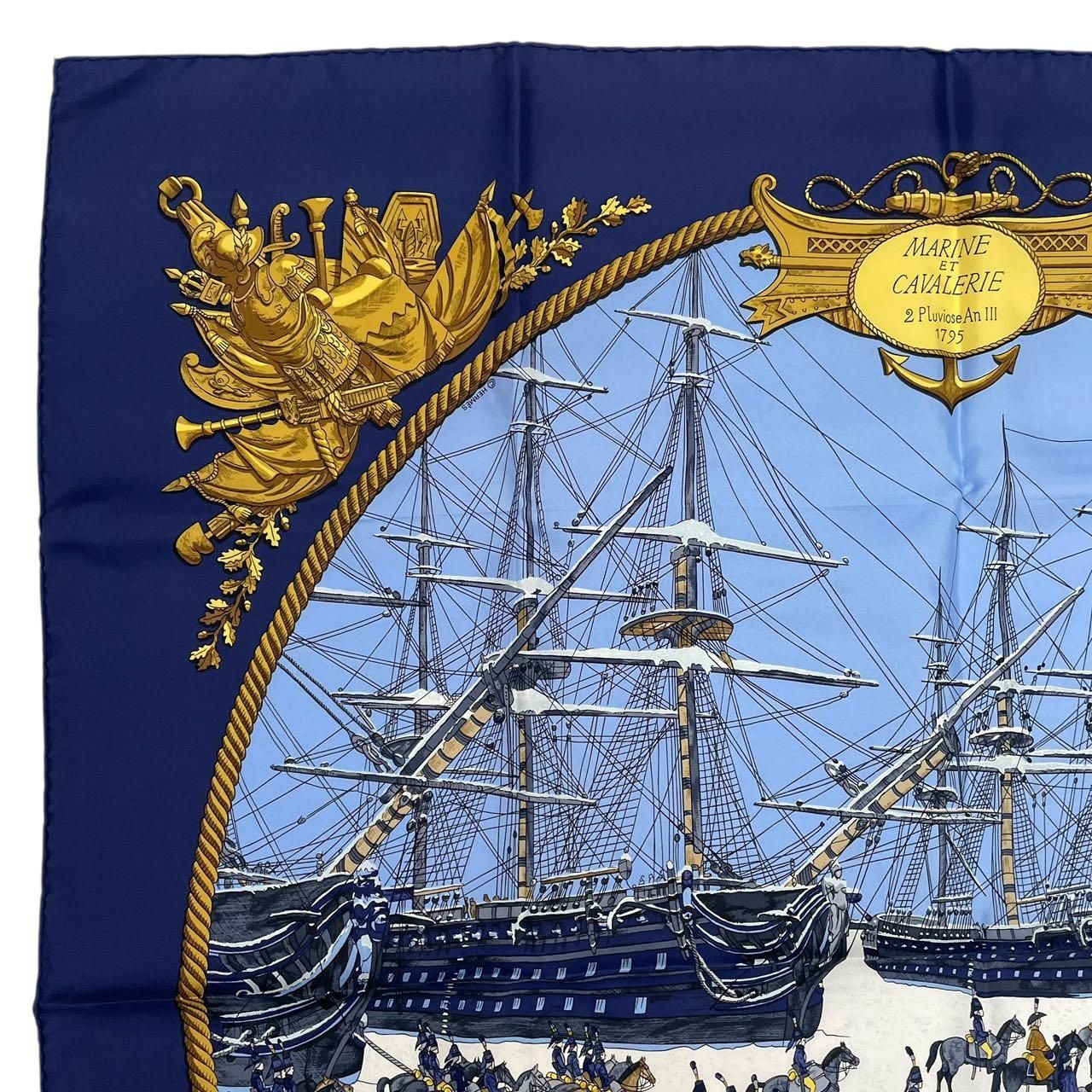 新品同様 HERMES エルメス スカーフ シルク カレ90 MARINE ET