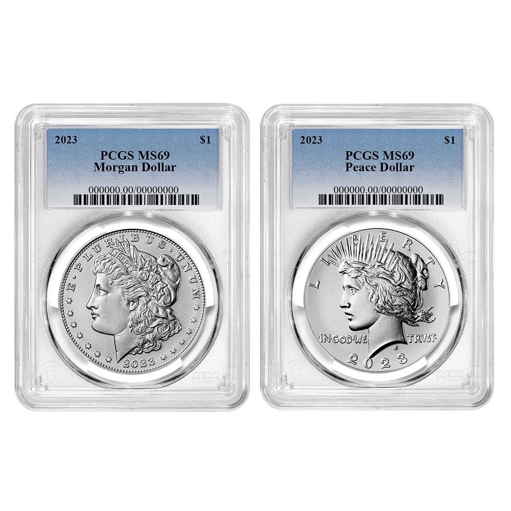 2023年 1ドル モルガン＆ピース シルバー ダラー 2枚セット PCGS MS69