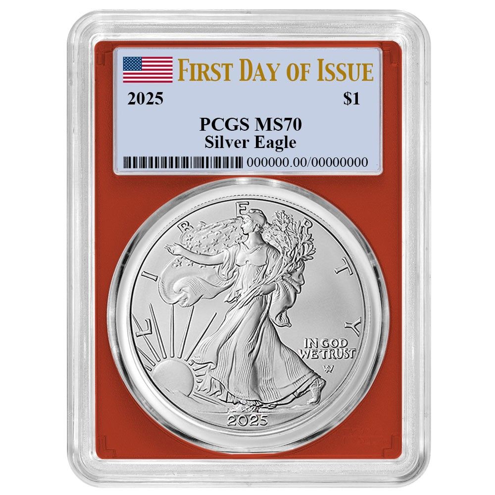 2025年 1ドル アメリカン シルバー イーグル PCGS MS70 FDOI 旗ラベル