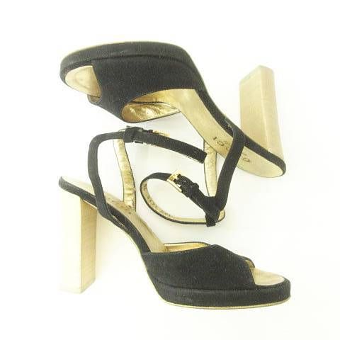 グッチ GUCCI ストラップ サンダル ハイヒール スエード EU34 黒