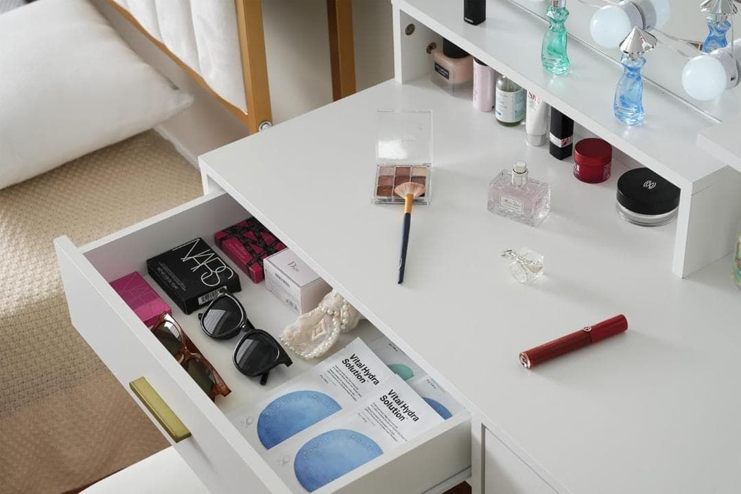 訳あり部品ドレッサー化粧台 テーブル 鏡台 LEDライト付き1713-170