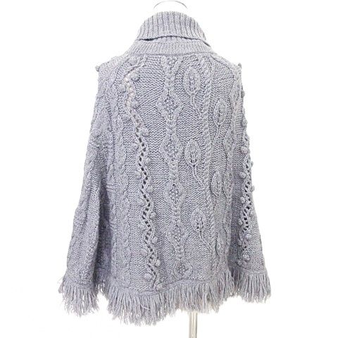 SALOTTO 美品 アルパカ混 ニット ポンチョ ケーブル フリンジ 38 M相当