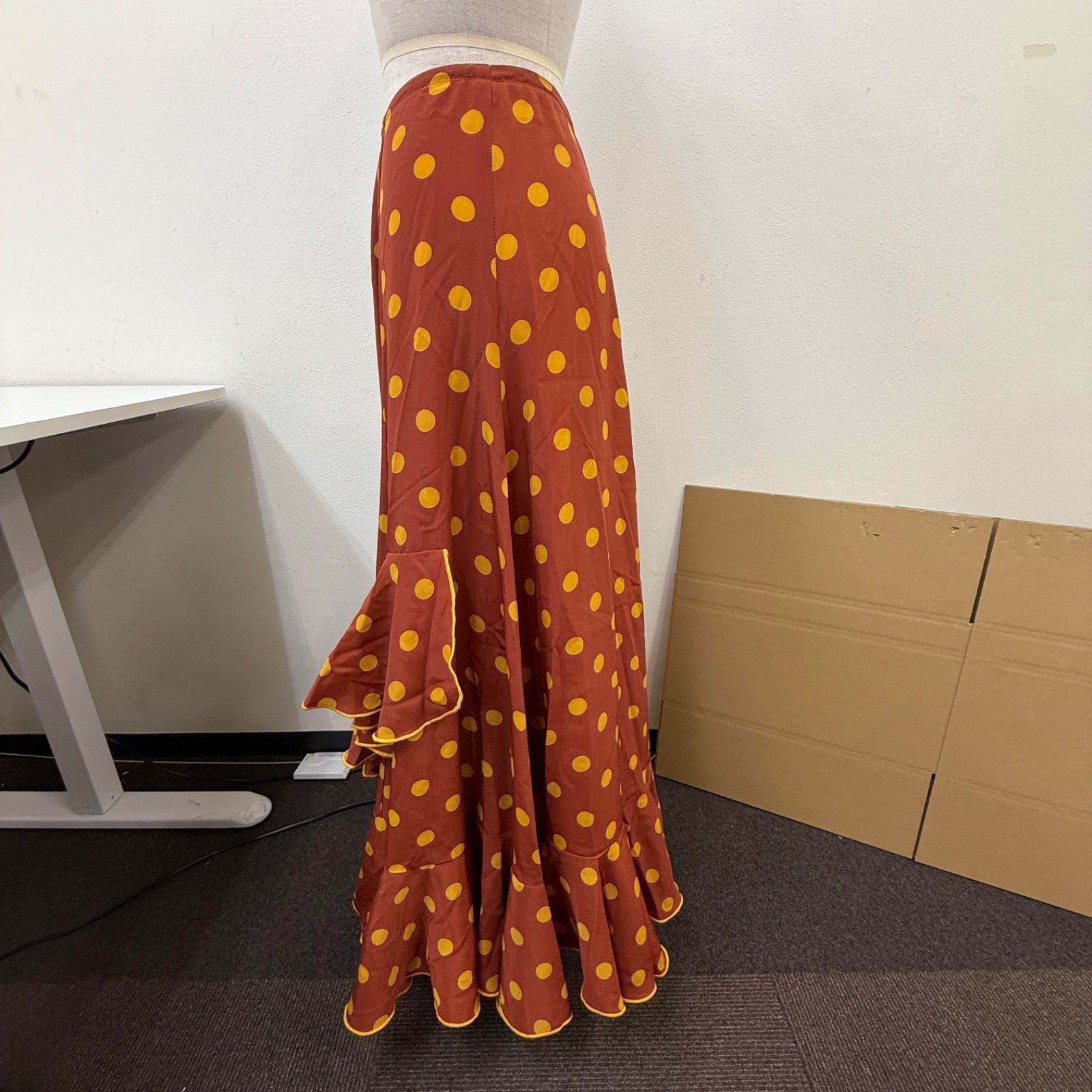 CANELA PURA】フラメンコ衣装 スカート ファルダ オレンジ ドット