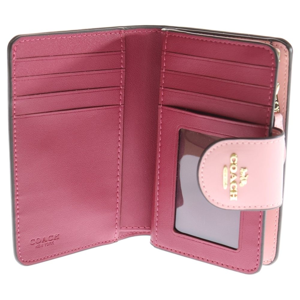美品 COACH シグネチャー 三つ折り財布 レザー　ピンク COACH (コーチ) シグネチャーロゴ コンパクトウォレット 三つ折り財布
