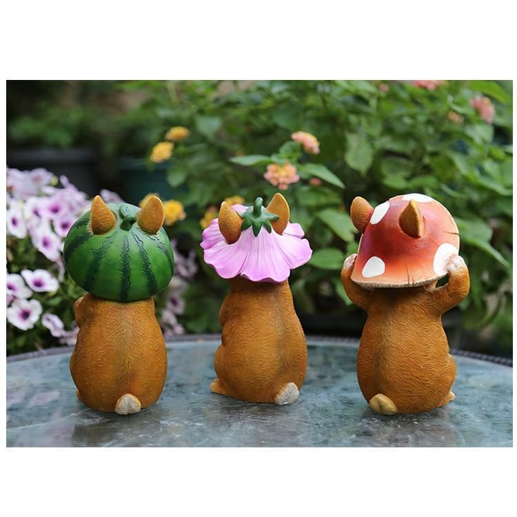 ペアウサギ　キノコ帽子　オーナメント 2体セット　置物 森のうさぎ きのこ帽子 S 置物/オーナメント/ガーデニング/うさぎ