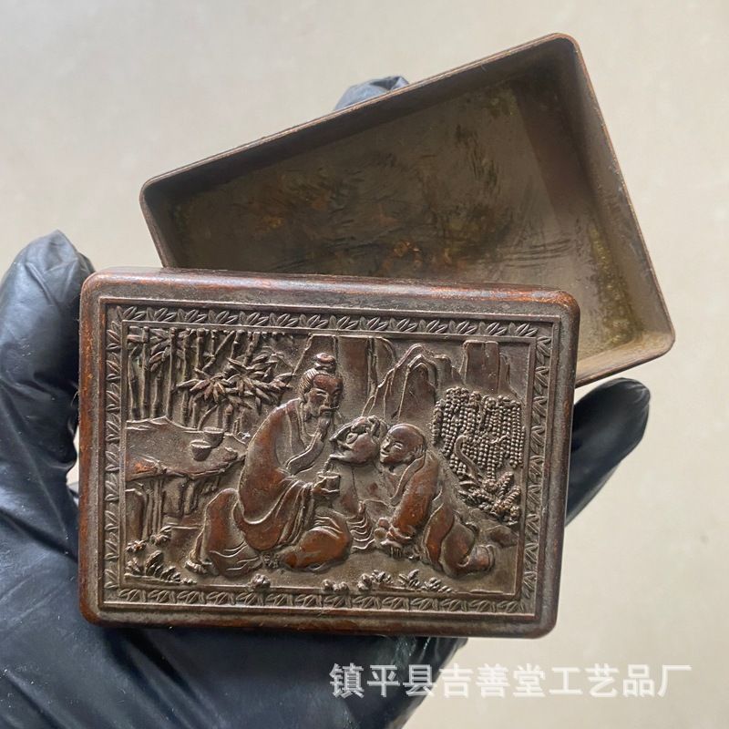 新品未使用 - 方形墨盒 松下童子 古文房四宝 墨匣 家居部屋 公置物 台