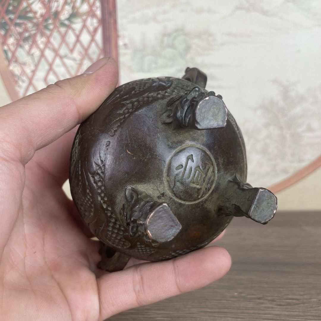 新品未使用 古銅 香炉 三足 鼎 香炉 古式 家庭 置物 茶道 家庭用 三足