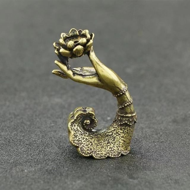 お香立て 線香立て アンティーク　仏器 倒流香　真鍮　観音様の手　蓮の花