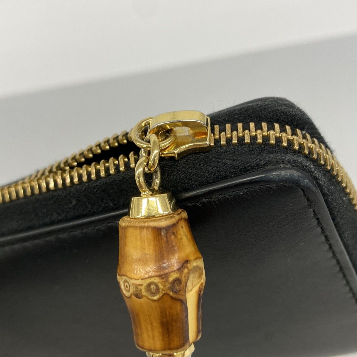 6ae5744-k】グッチ 長財布 バンブー 453158 レザー ブラック ゴールド