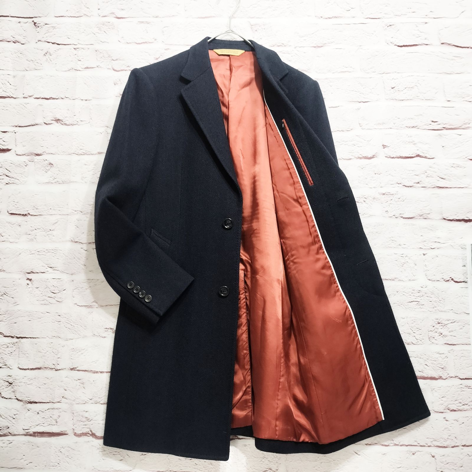 日本製】美品 Paul Stuart カシミヤ混 ヘリンボーン チェスターコート