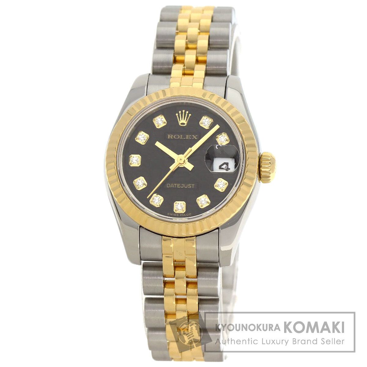 ロレックス デイトジャスト K18YG×SS 179173 2コマセット ROLEX ロレックス 179173G デイトジャスト 10P ダイヤモンド 腕時計 SS