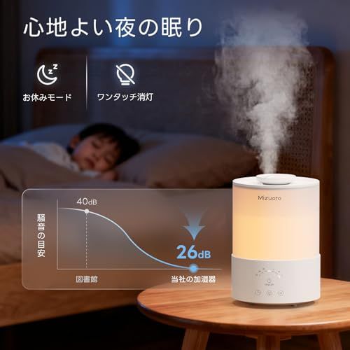 Mizuoto 加湿器 小型 卓上 大容量 2.5L【2025年新型モデル 1台3役