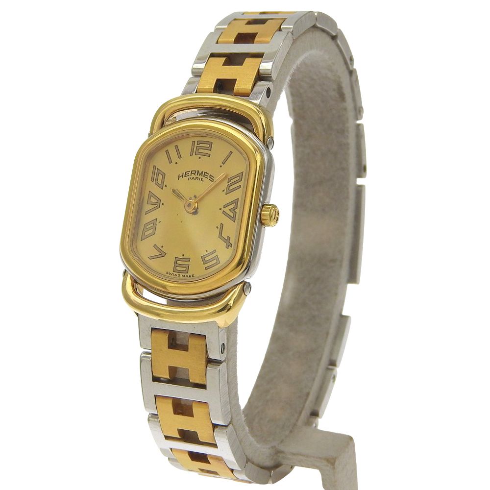 HERMES ロック型 腕時計 金メッキ HERMES】エルメス ラリー ステンレススチール×金メッキ クオーツ