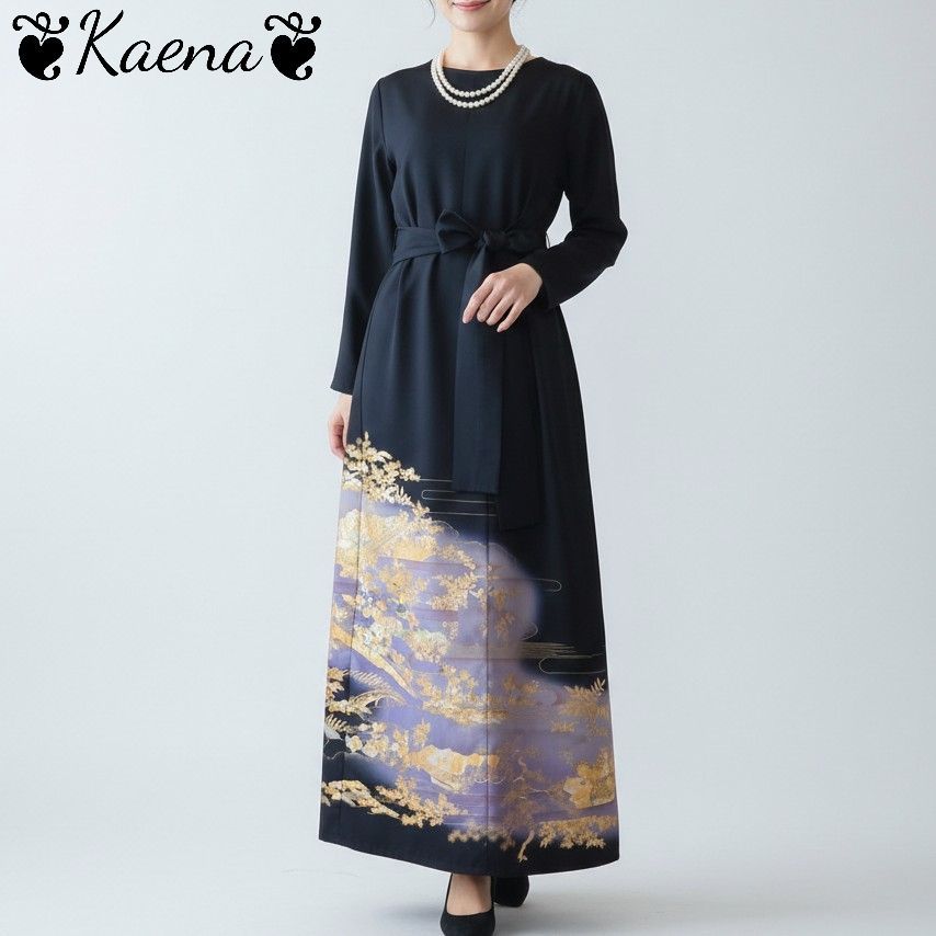 ❦Kaena❦ 着物リメイク ロング ワンピース ドレス Aライン ベルト紐