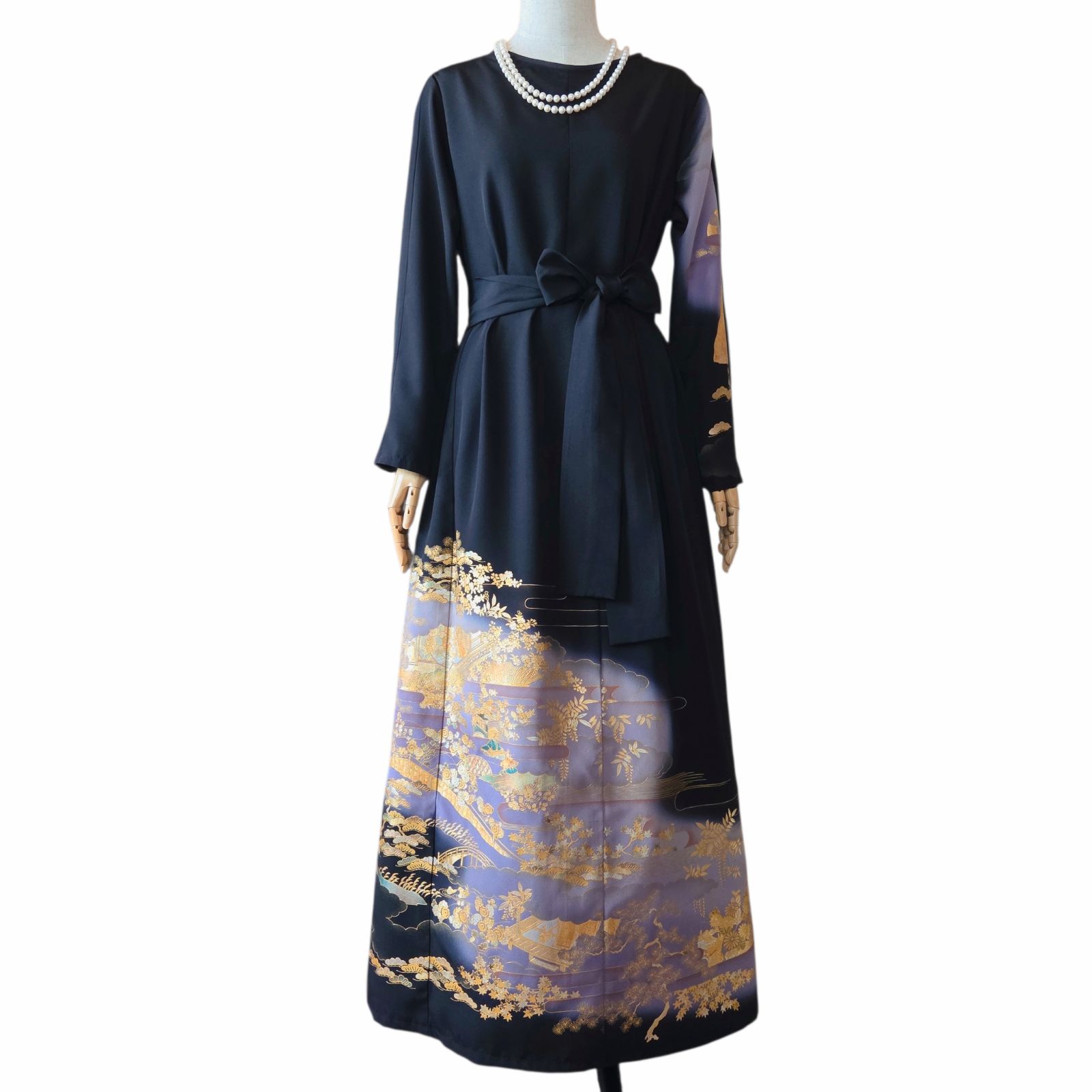 ❦Kaena❦ 着物リメイク ロング ワンピース ドレス Aライン ベルト紐