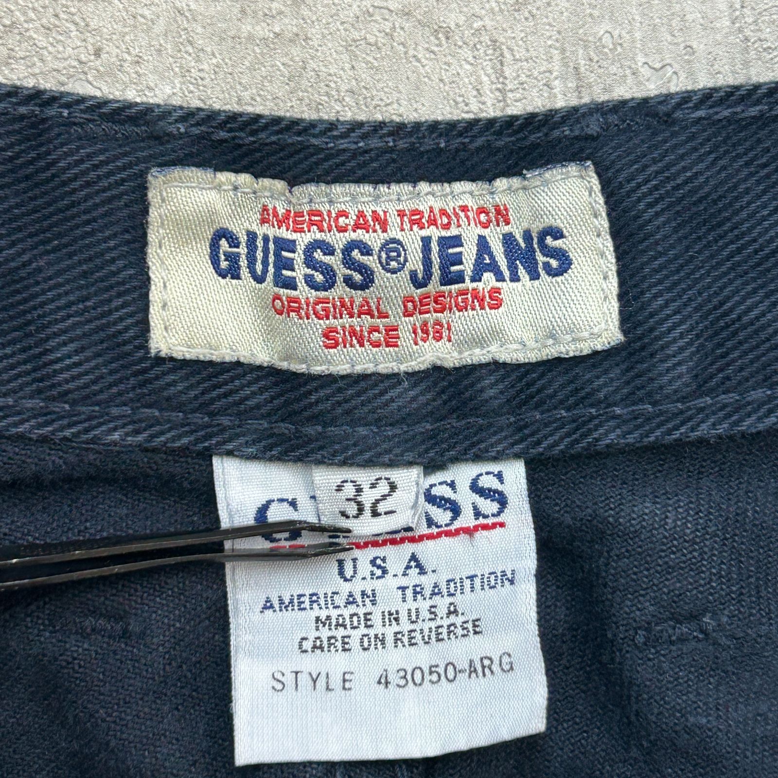 90s USA製 GUESS JEANS デニムパンツ ゲスパン ジーンズ W30 ネイビー 