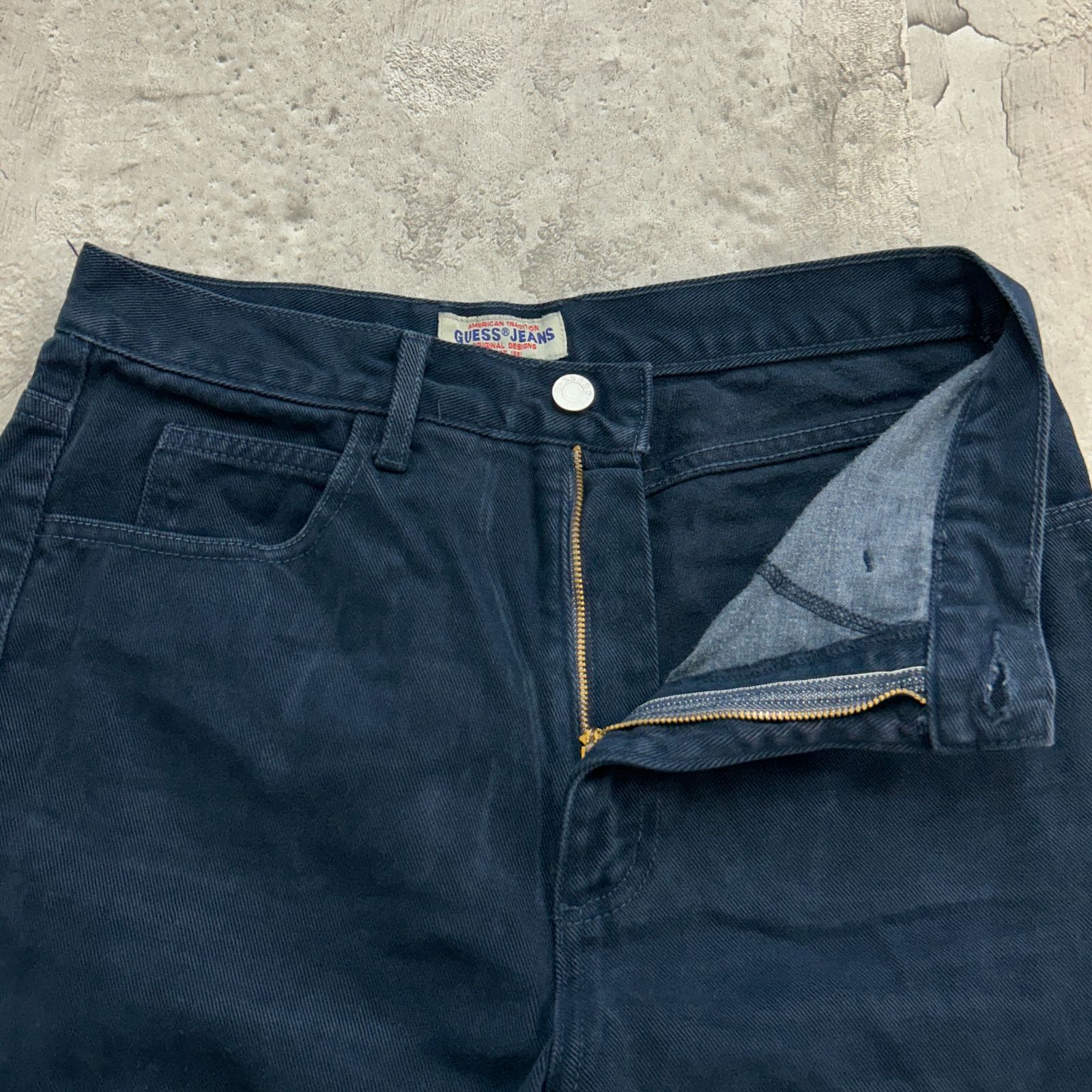 90s USA製 GUESS JEANS デニムパンツ ゲスパン ジーンズ W30 ネイビー 