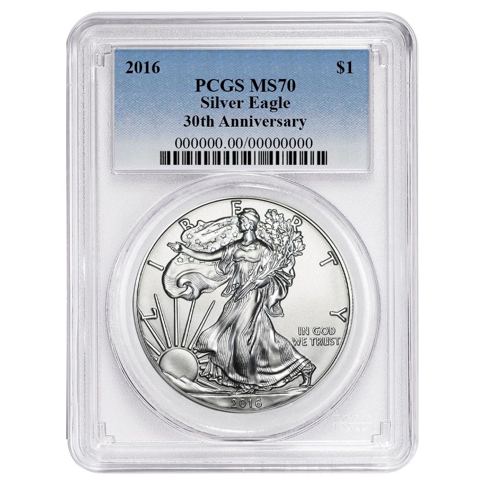 2016年 シルバーイーグル PCGS MS70 30th MS70 2016年 1ドル アメリカン シルバー イーグル 30周年記念 PCGS MS70