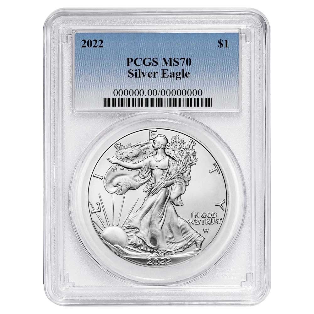 2022年 1ドル アメリカン シルバー イーグル PCGS MS70 ブルーラベル