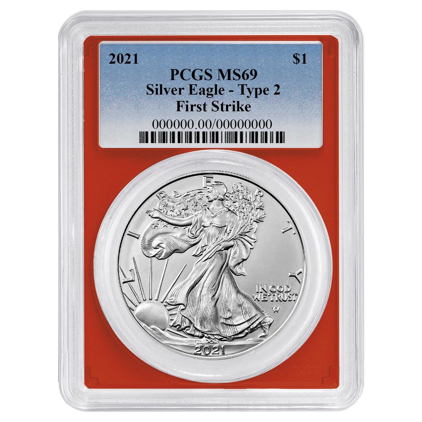 2021年 $1 タイプ2 アメリカンシルバーイーグル PCGS MS69 FS ブルー