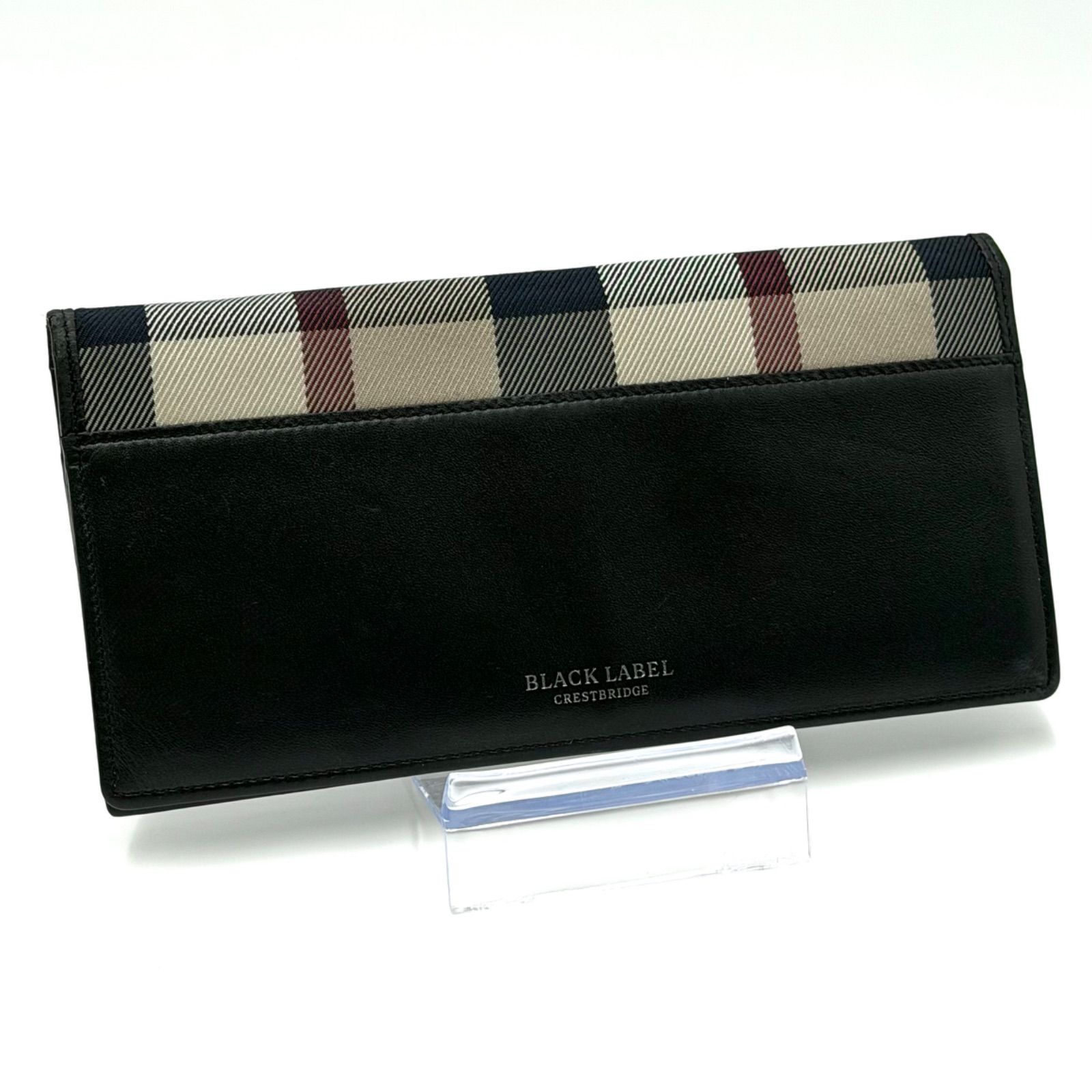 BURBERRY　 ブラックレザー 長財布 ニつ折り財布 札入れ　付属品完備 バーバリー ブラック レーベル クレストブリッジ BURBERRY BLACK LABEL