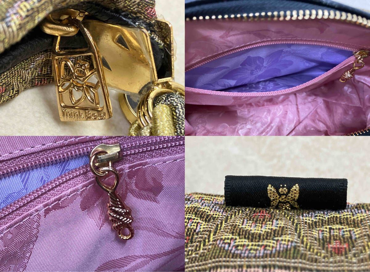 Think Bee! ハンドバッグ レディース 刺繍 ビーズ 花柄 ピンク 保存袋