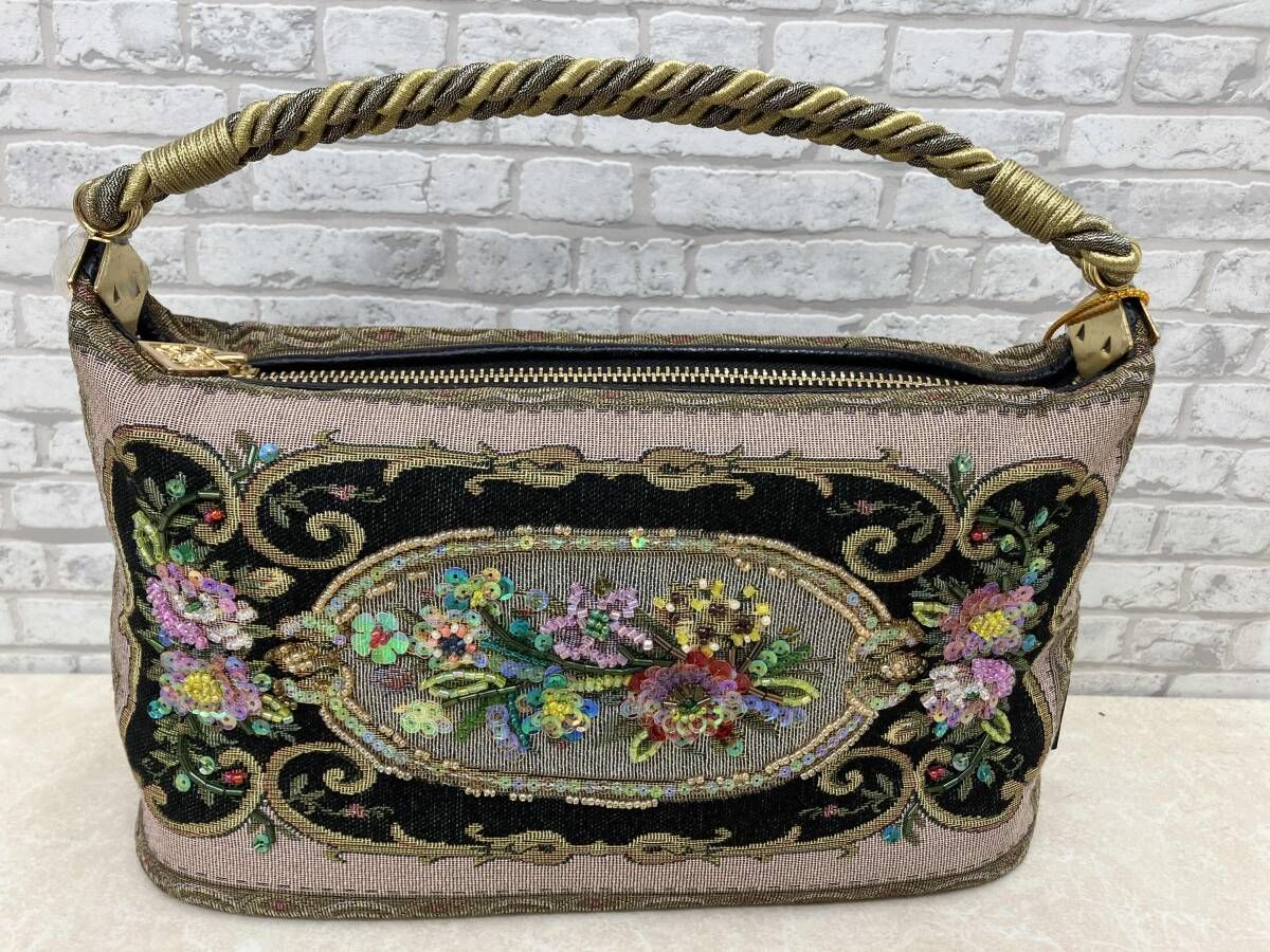 Think Bee! ハンドバッグ レディース 刺繍 ビーズ 花柄 ピンク 保存袋