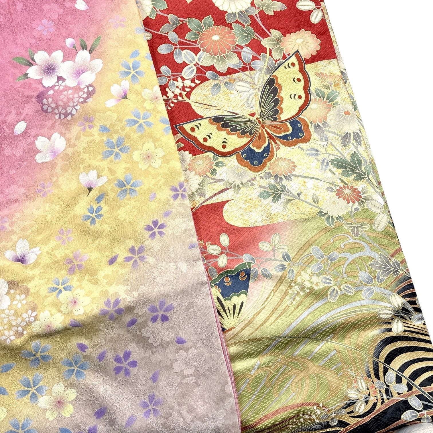 振袖 長襦袢セット 2枚 正絹 着物まとめ売り 同梱購入歓迎 リメイク用