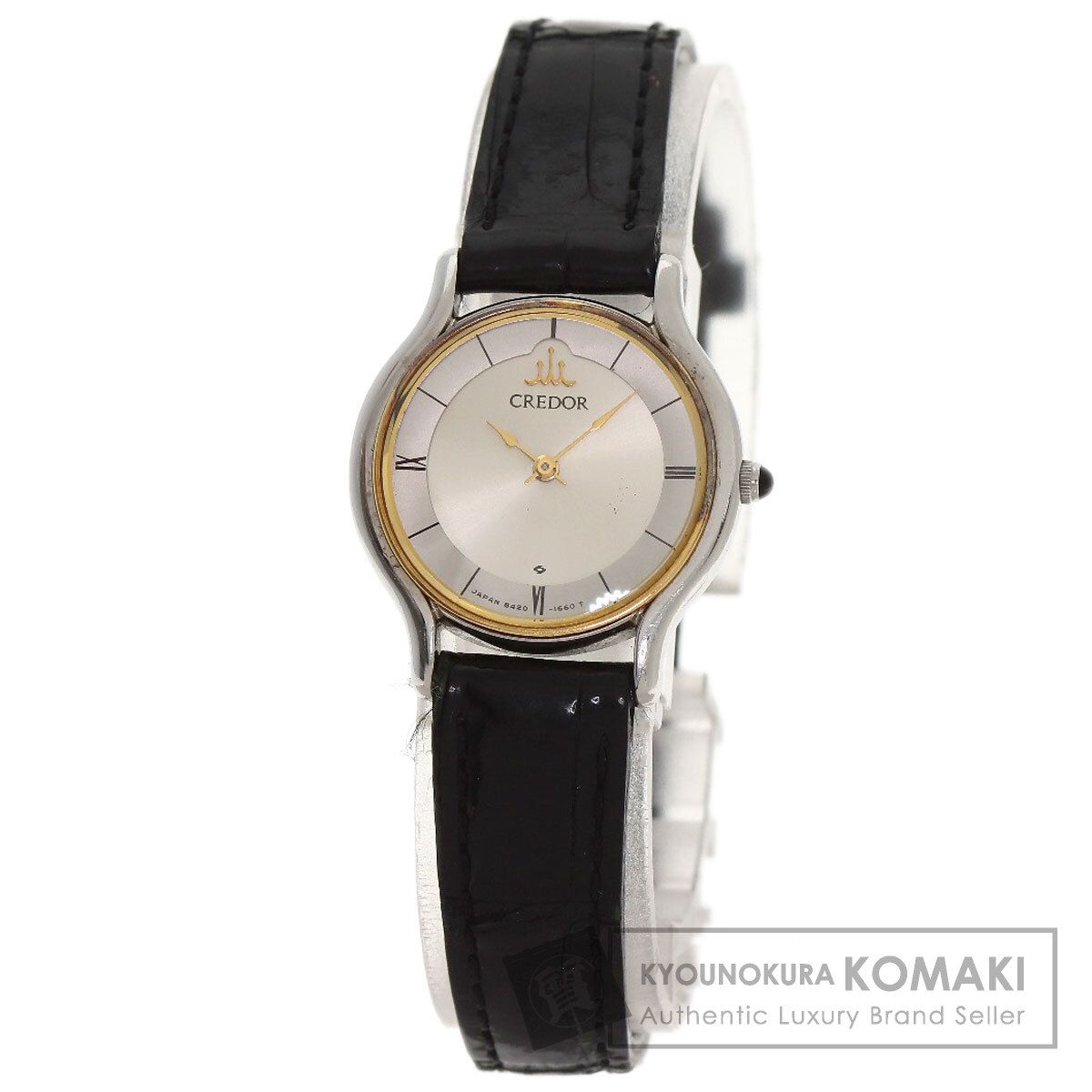 SEIKO セイコー 8420-0150 クレドール 腕時計 SS 革 K18YG レディース