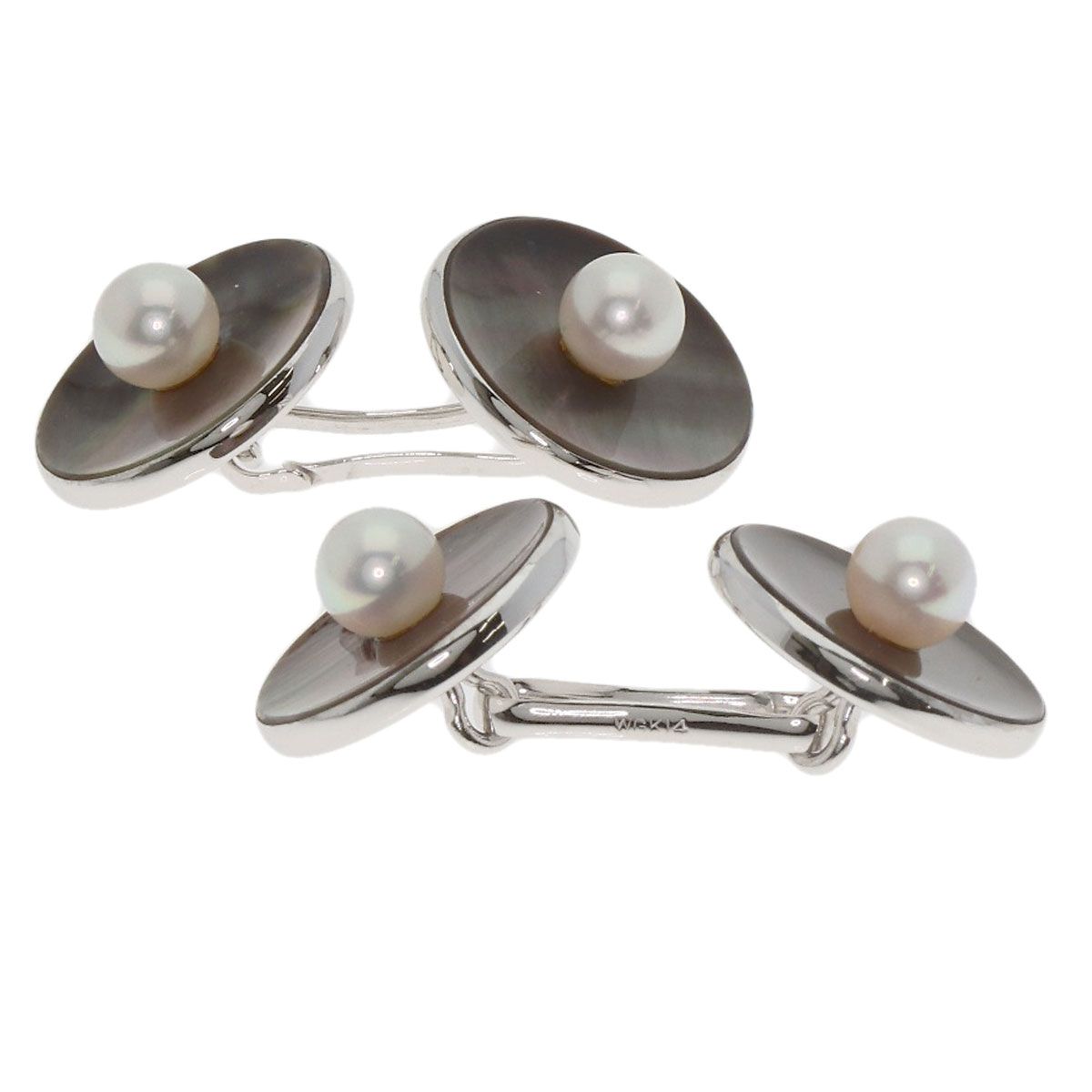 MIKIMOTO ミキモト パール 真珠 シェル カフス K14WG メンズ [中古