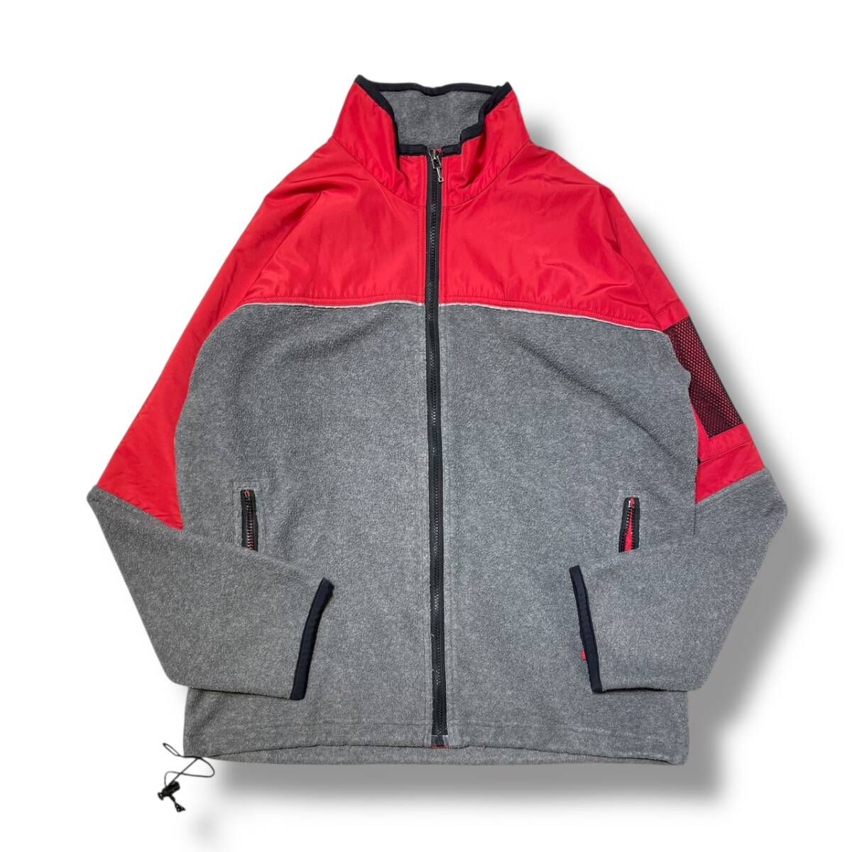 90s OLD STUSSY ナイロン切替袖ロゴフリースジャケット M レッド