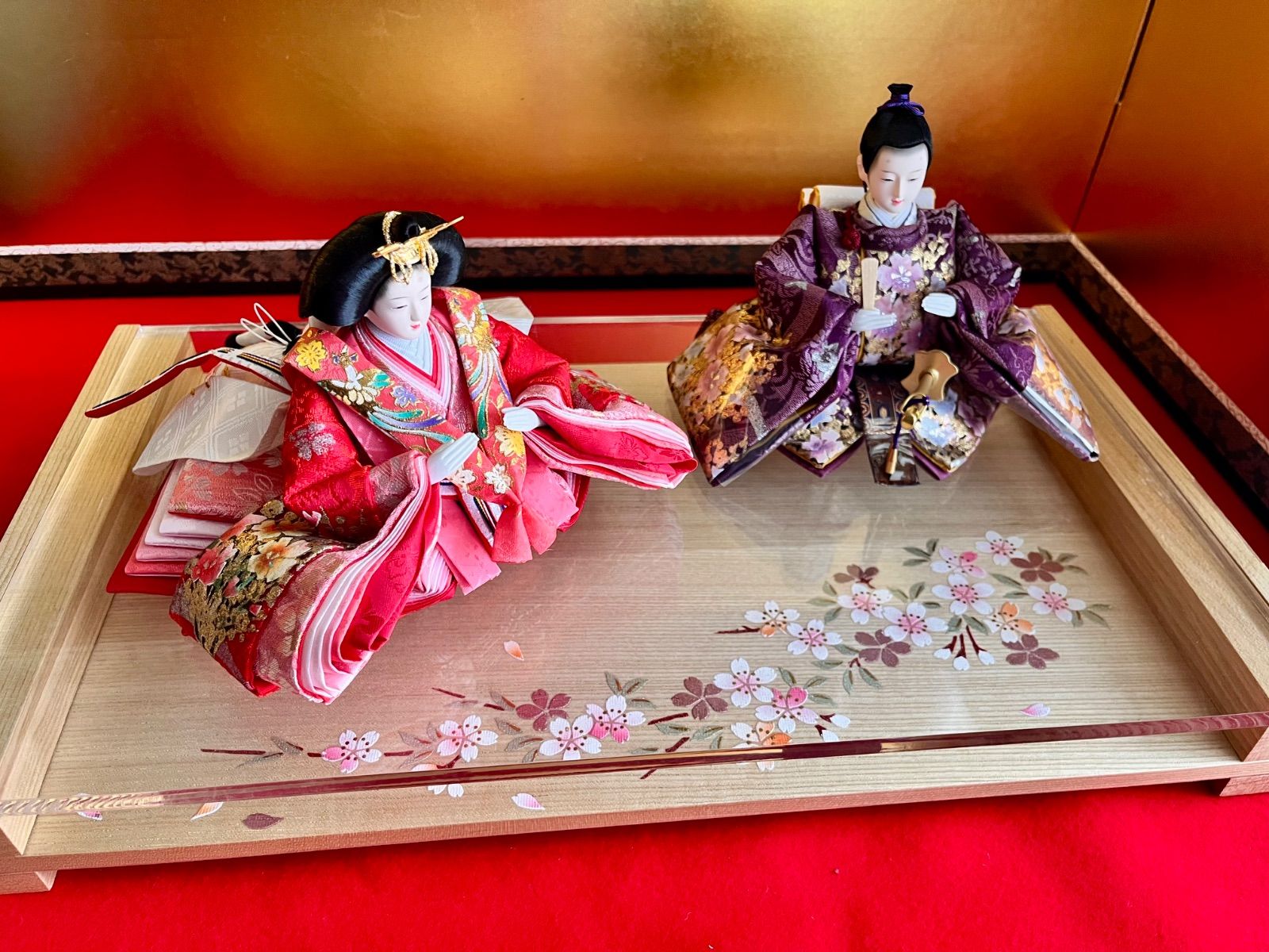 新品☆極上☆小さな花筏の親王飾り☆芥子のおひなさま☆正絹☆頭師椰葉