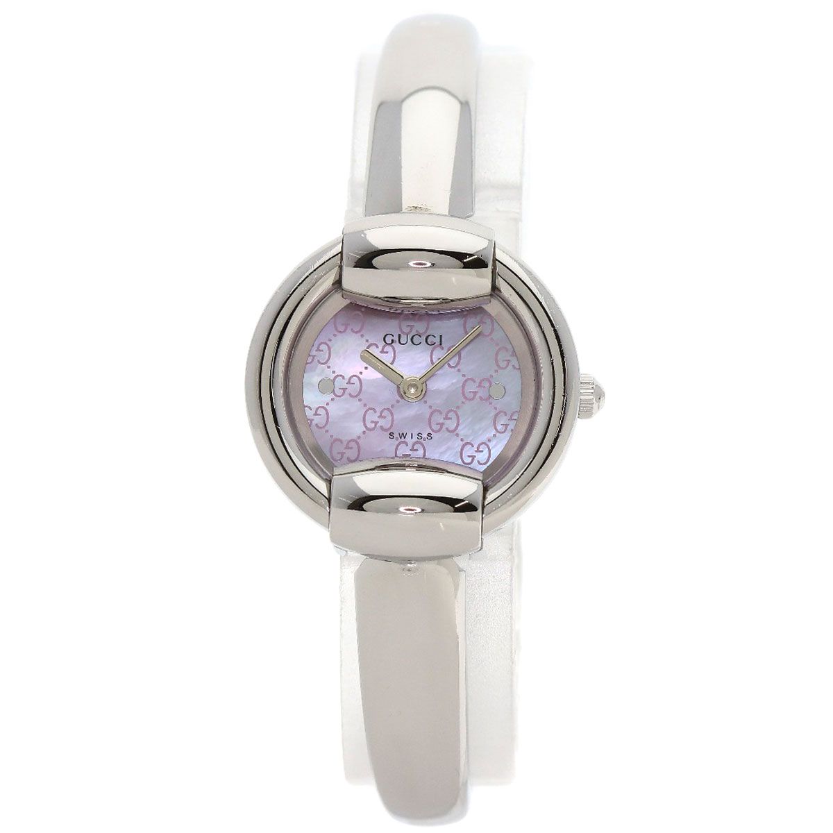 GUCCI / グッチ 1400L レディース 腕時計 シェル GG 美品 GUCCI グッチ 1400L ラウンドフェイス GG ピンクシェル バングル