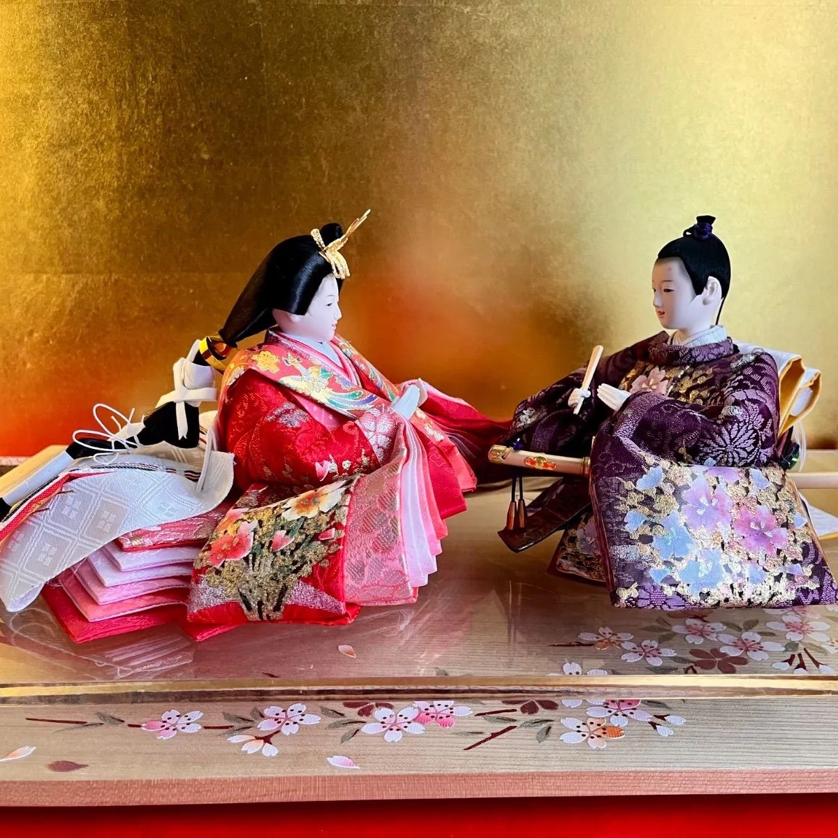 雛人形　親王（小道具）と親王台のみのセット 新品☆極上☆小さな花筏の親王飾り☆芥子のおひなさま☆正絹☆頭師椰葉