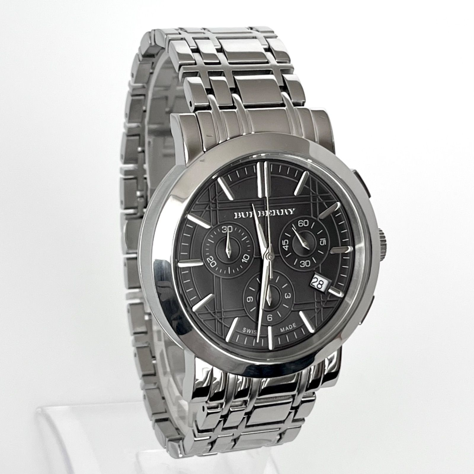 バーバリー BU1366 メンズ 腕時計 磨き済み クロノグラフ 美品