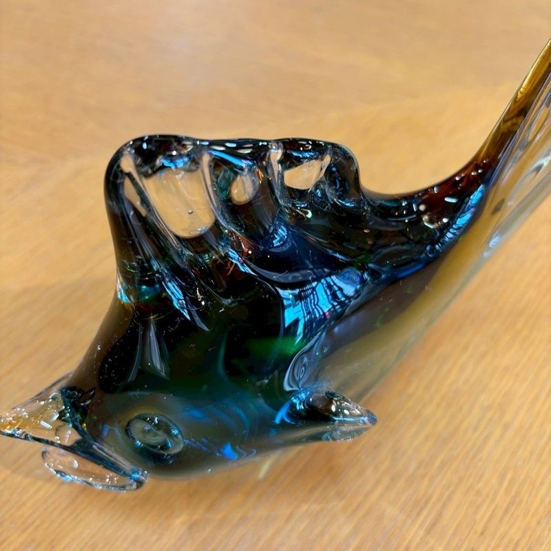 ガラスアート 魚 置物 約23cm グリーンフィッシュ ガラスのオブジェ