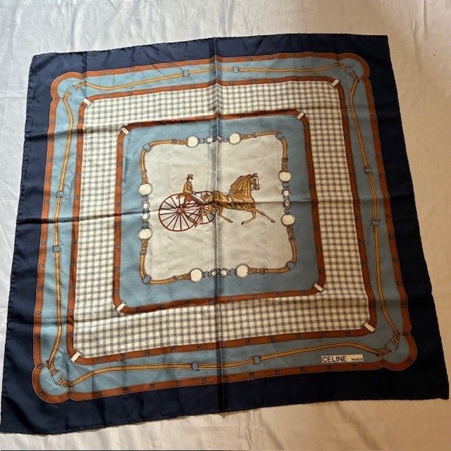 美品✨セリーヌ ヴィンテージスカーフ 馬車柄 ブラウン系 シルク