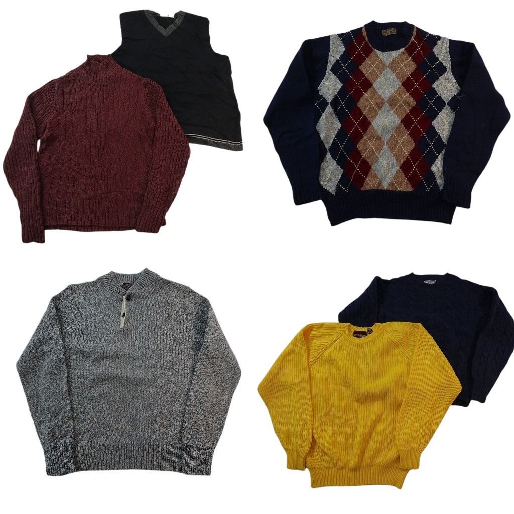 古着卸 まとめ売り 総柄 セーター 6枚セット (メンズ M ) Vネック
