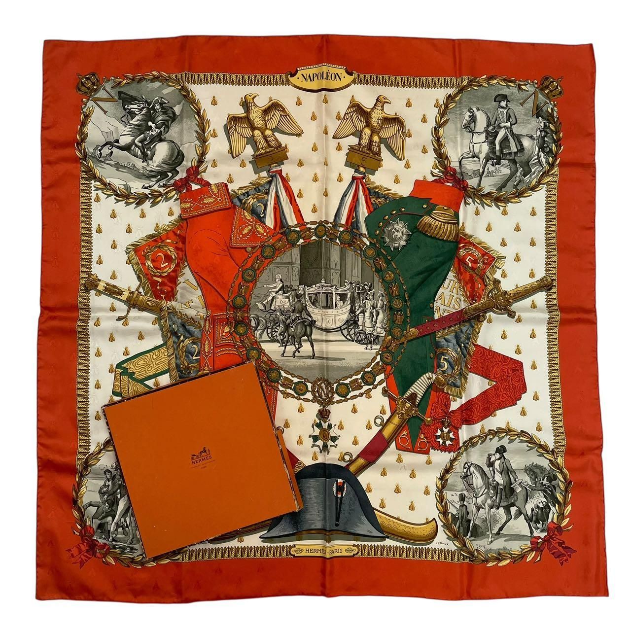 極美品 HERMES エルメス スカーフ シルク100％ カレ90 NAPOLEON レッド